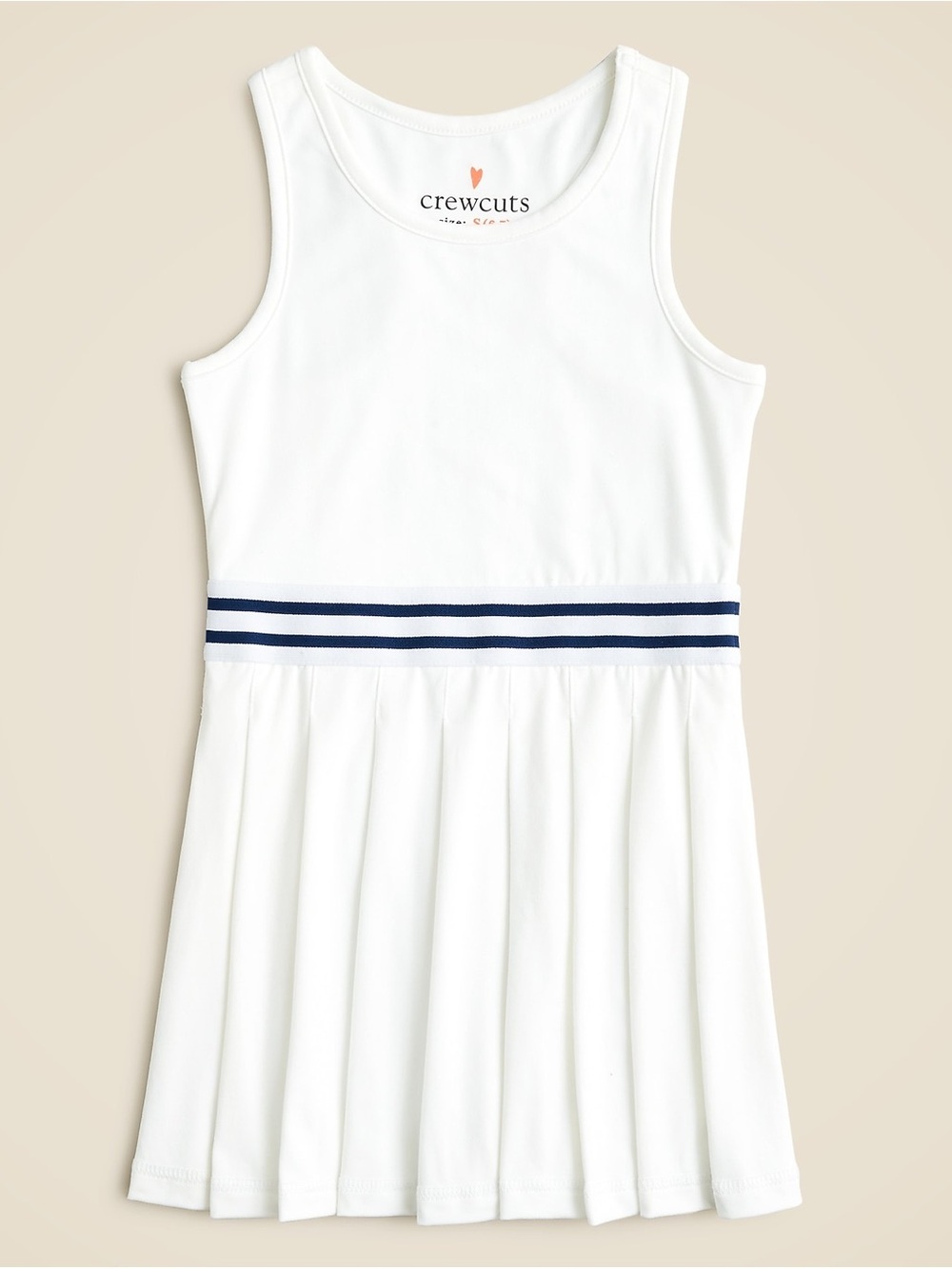 Crewcuts White Tennis Dress with Navy Waist Stripes